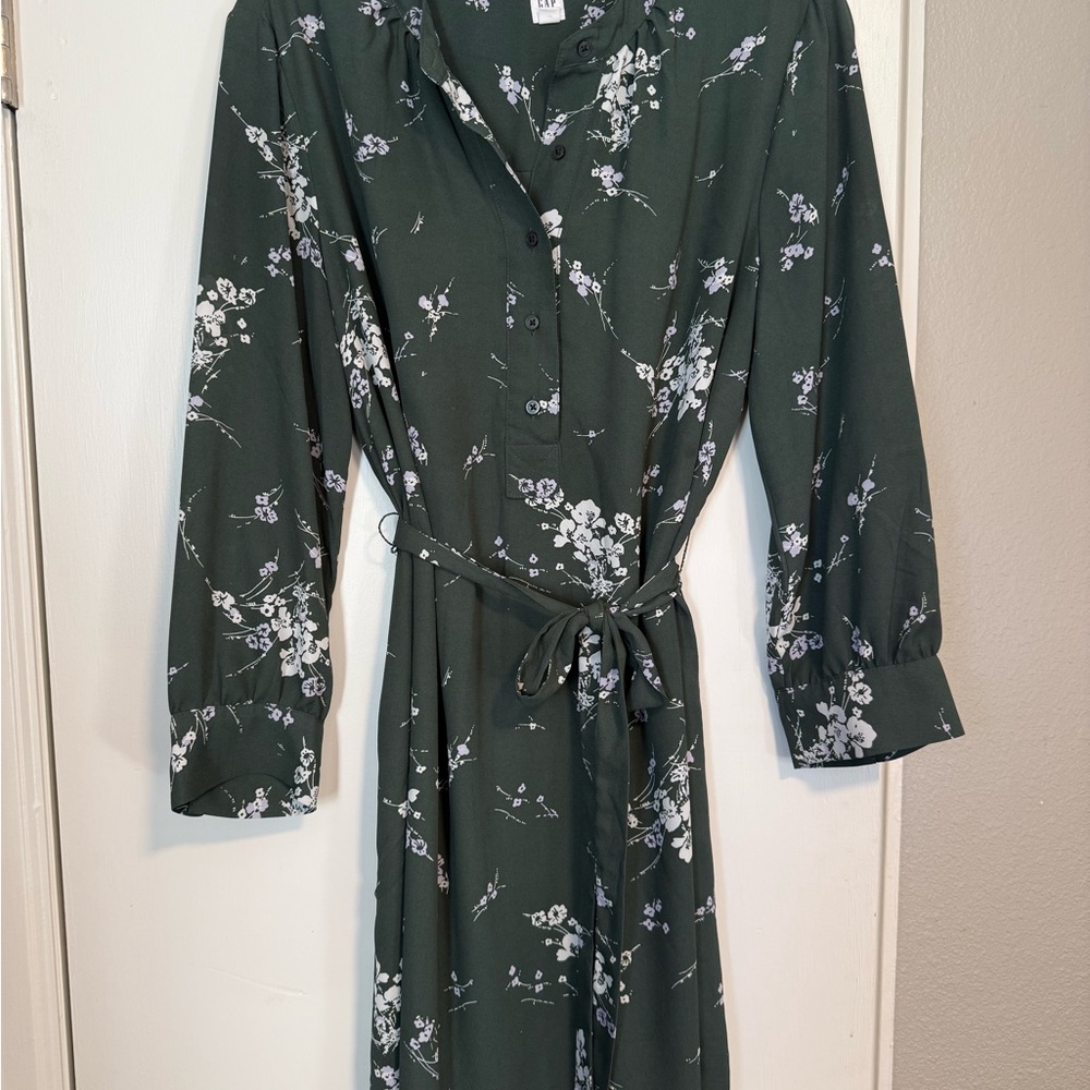 GAP Dark Green Floral Long Sleeve Dress